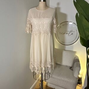 Crochet Trim Cream Dress